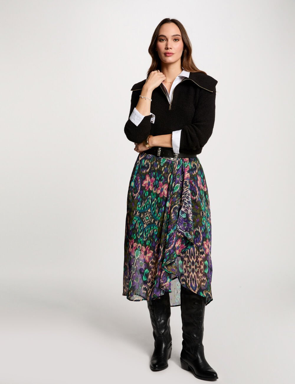 jupe-portefeuille-imprimee-multicolore-femme-vue1-32536301009220900